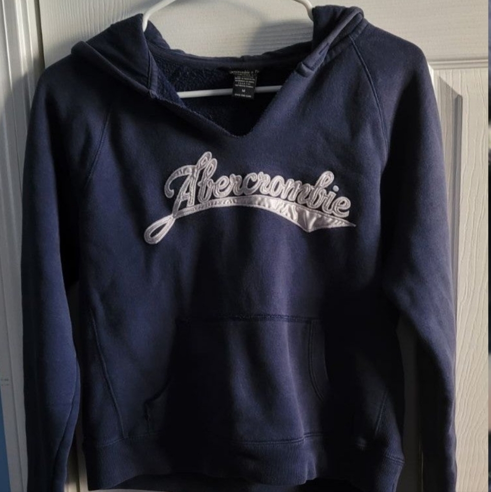 Women's Abercrombie & Fitch Blue Logo Vneck Hoodie Size M